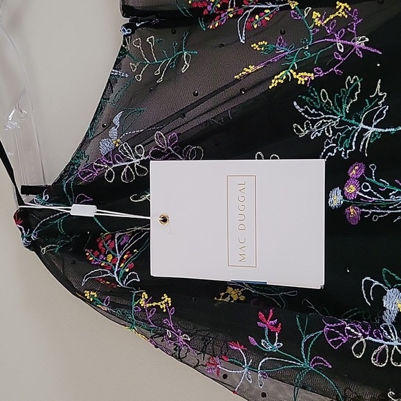 NWT Mac Duggal Embroidered Illusion Puff Sleeve Column Gown Floral 18 # 79379 - Picture 14 of 17